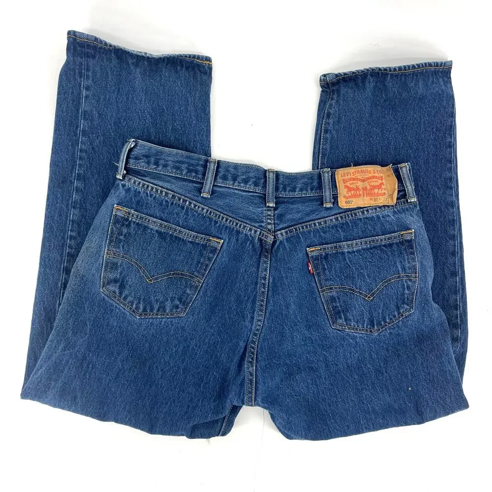 Levi's‎ 501 Men's Blue Denim Button Fly Jeans 38/27 Relaxed Classic Fit